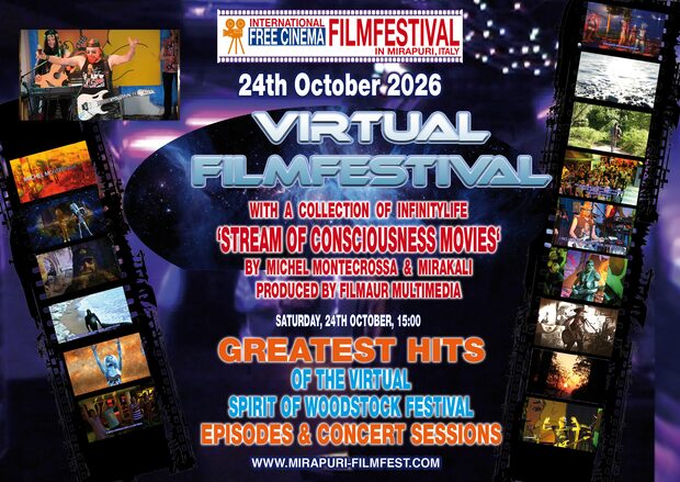 Free Cinema Filmfest Poster 2026: Virtual Filmfestival on Saturday, 24th October 2026, 15:00 – Greatest Hits of the Virtual Spirit of Woodstock Festival, Episodes & Concert Sessions